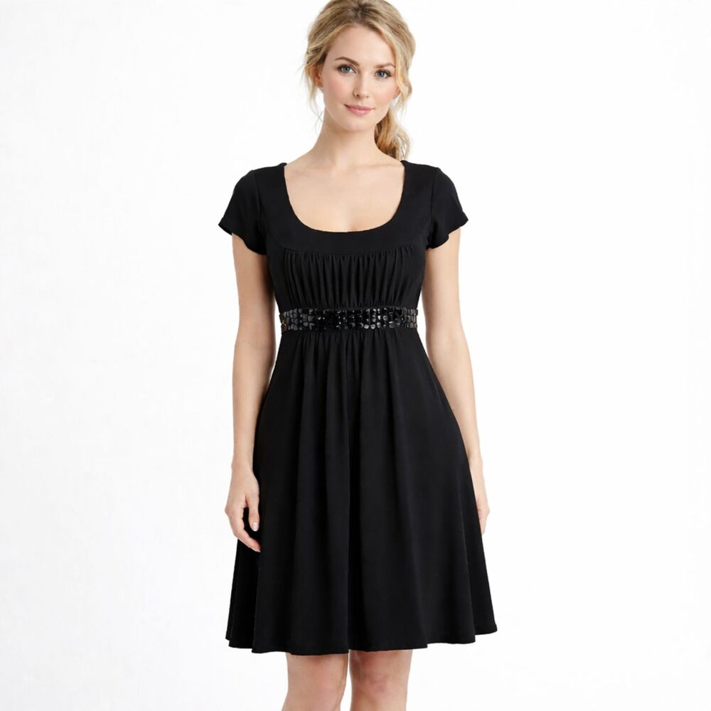 Bisou Bisou Black Cocktail Dress Size 6 Short Sleeve NWOT